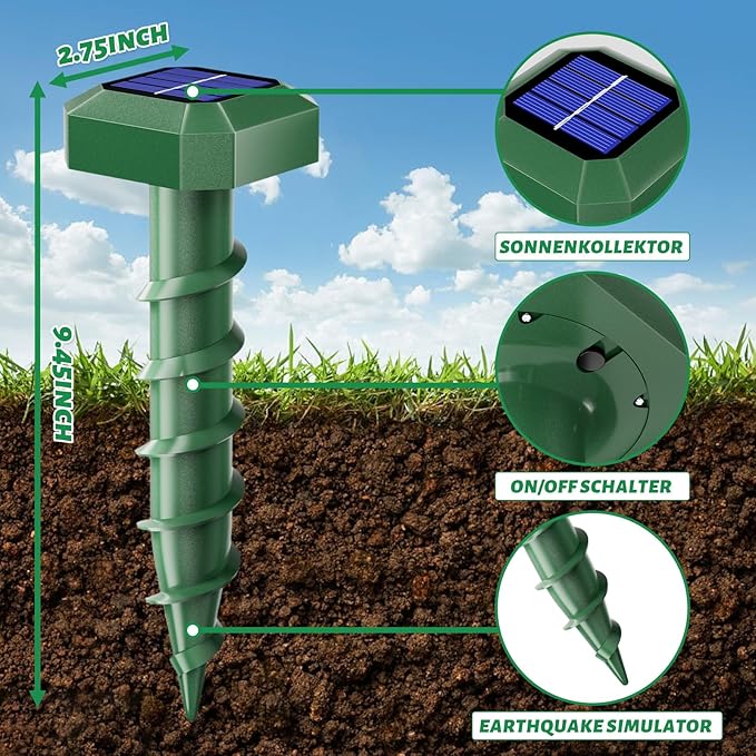 Mole Repellent Solar Powered 6 PackUltrasonic Gopher RepellentIP 65 Waterproof Outdoor Sonic DeterrentEffective Get Rid of Snake Vole Chipmunk Skunk GroundhogFamily &amp Pet Safe