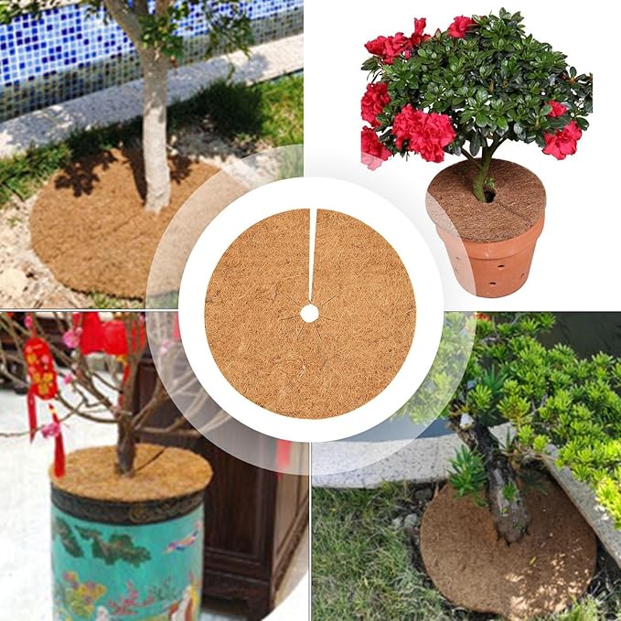 Coconut for Mulch Tray Pack of 4 20 30 35 40 45 60cm Coir Fiber Plant Protector for Garden Trees for Moisture Retaining Weed Barrier for Potted Plants