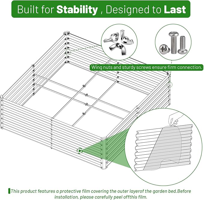 SnugNiture Galvanized Raised Garden Bed 4x4x2FT Outdoor Large Metal Planter Box Steel Kit for Planting Vegetables Flowers