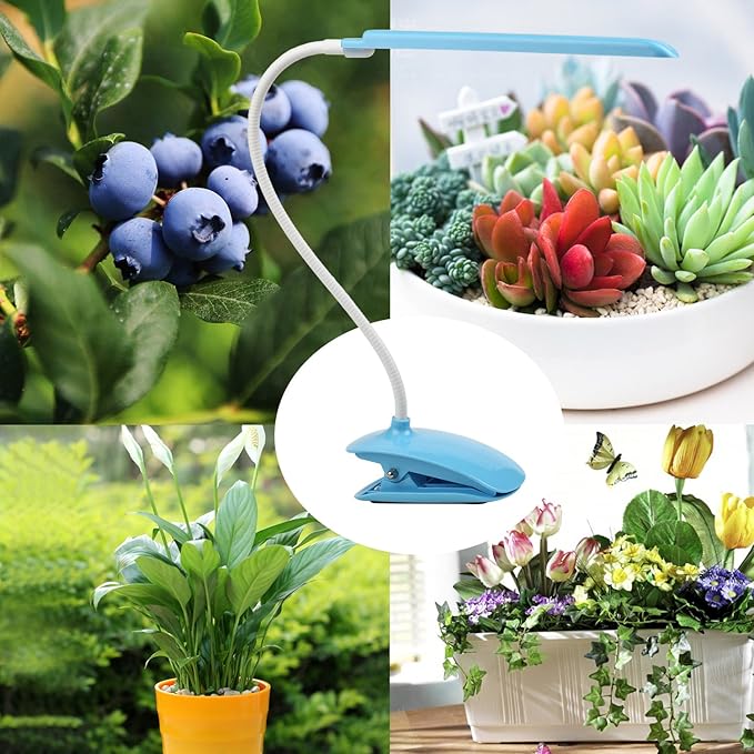Grow Lamp for Plants 6W Adjustable Clip Desk Plants Grow Lights Lamp Bulb Clamp 360° Flexible Gooseneck for Indoor Plants (6W Blue)