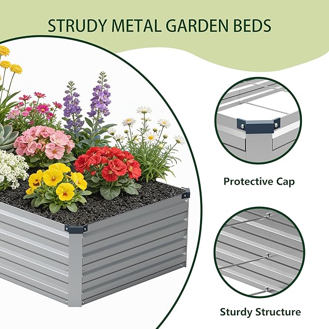 12x2x1 ft(2 Pack) Galvanized Raised Garden BedOutdoor Planter Box Metal Patio Kit Planting Bed for Vegetables Flowers and SucculentsSilver