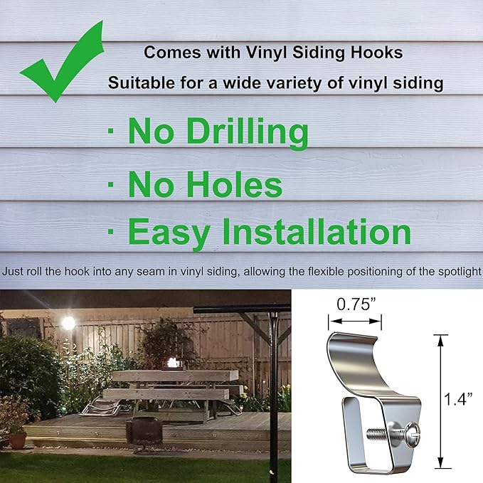 Kiven Plug in LED Indoor/Outdoor Waterproof Spotlight Porch Light with 9.84 FT Plug-in Cord 10 Watts Plug in Accent Light with Vinly Siding Hooks for Plants Porch Garden(Warm White) Black