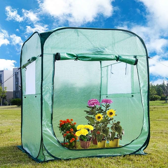 Porayhut Pop Up Greenhouse TentPortable X-Large Walk-in Flower House Indoor Outdoor Gardening Plant Sunshine Room with PE Mesh Cloth Cover for Protecting Plant from Cold Frost &amp Birds