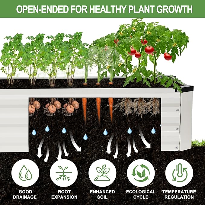Galvanized Raised Garden Bed Outdoor | Metal Raised Garden Bed for Gardening 2Pack | Large Planter Box for Vegetables Flowers Fruits | Easy Assembly &amp Safety Design Flower Beds 12x2x1ft White