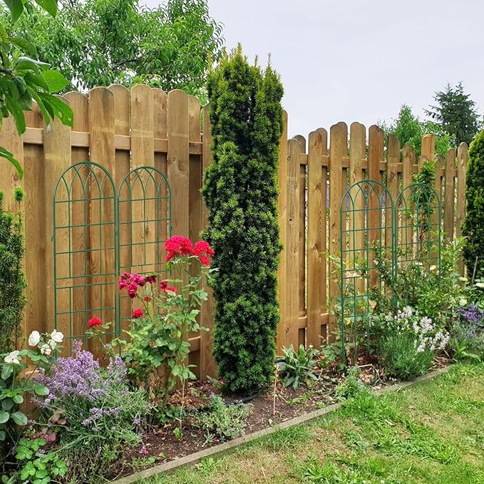 DoCred 4 Pack Garden Trellis for Climbing Plants 59 Inch Metal Plant Trellis for Plant Support Large Decorative Outdoor Trellis for Climbing Vegetable Flower Rose Vine Cucumber Green