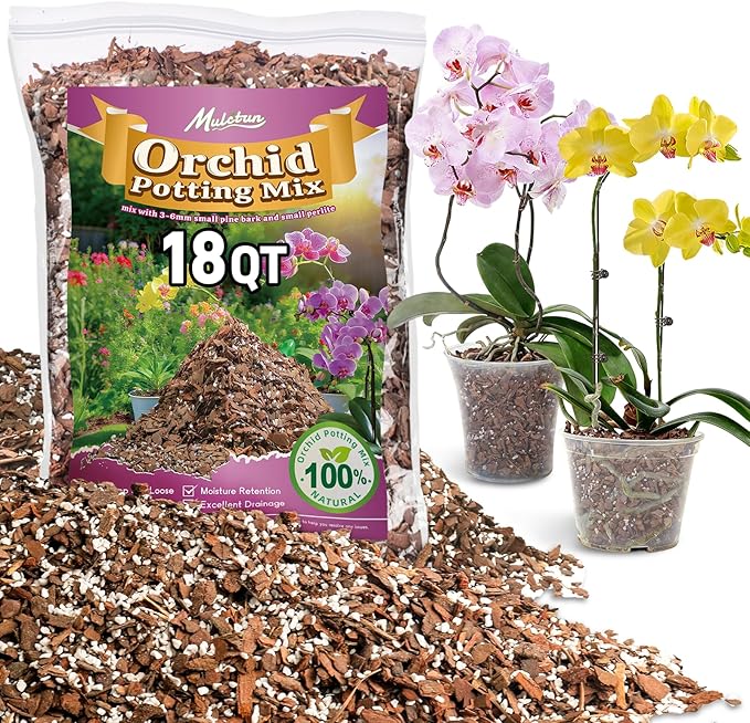 Orchid Bark Potting Mix - 18QT Natural Orchid Potting Mix for Repotting Blended with Small Pine Bark and Perlite to Provide Ideal Ventilation and Good Drainage for Orchids and Other Potted Plants