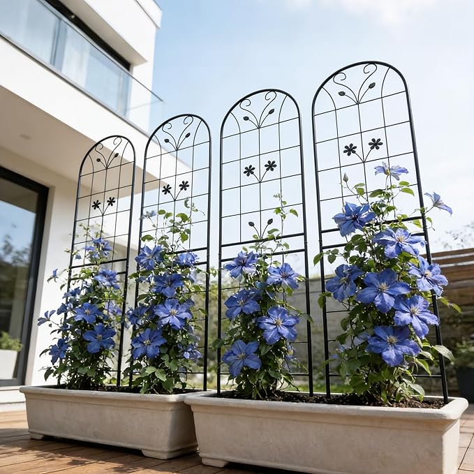 4 Pack Large Garden Trellis Heavy Duty Rustproof Iron Plant Trellis for Potted Plant Support Metal Climbing Rose Trellis Vine Vegetable Cucumber Black -86 H x 19.7 W