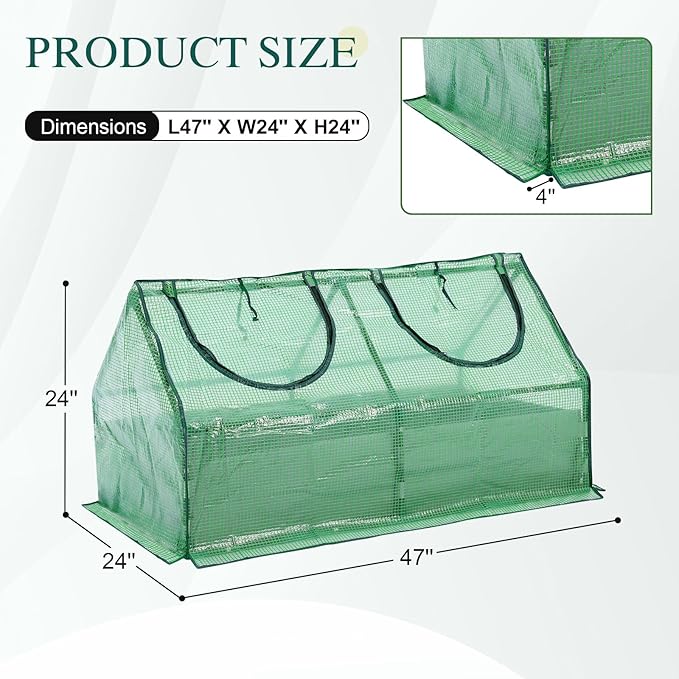 BPS 4x2x2 FT Raised Garden Bed with Green PE Cover Portable Mini Greenhouse with 2 Zipper Windows for Patio Garden Yard