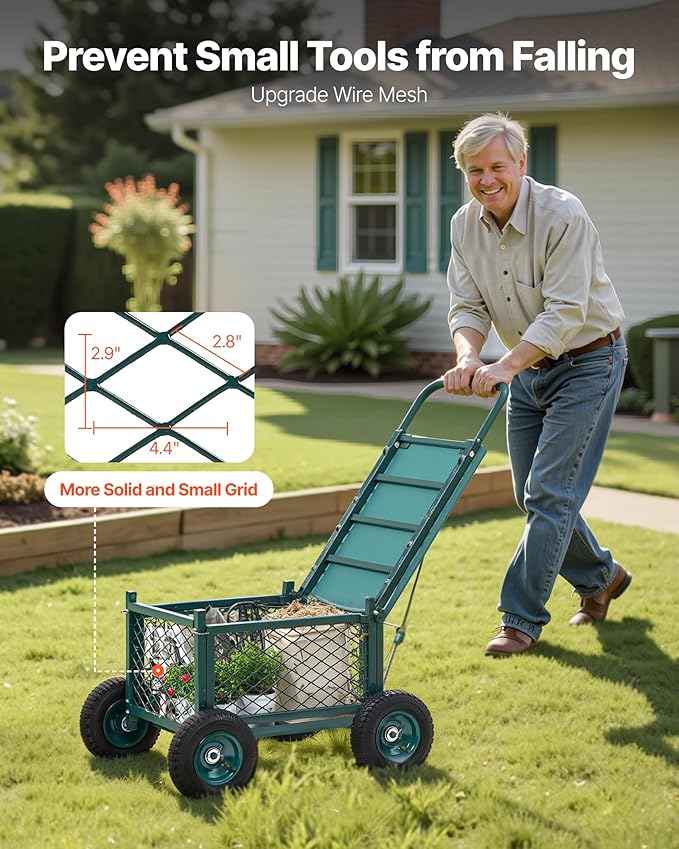 VEVOR Rolling Garden Cart with Seat Metal Rolling Garden Work Seat with Wheels Supports up to 400 LBS Heavy Duty Gardening Cart Scooter Outdoor Wagon &amp Stool on Wheels for Lawn Patio Backyar