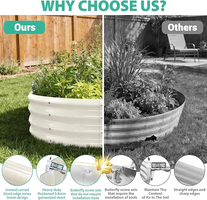 3FT Diameter Galvanized Garden Raised Bed/Plant Box/Fire Pit Ring - 0.8mm Thick12 Inch TallPerfect for Planting a Variety of FlowersHerbsVegetables (Cream White 36 Dia X 12 inches)