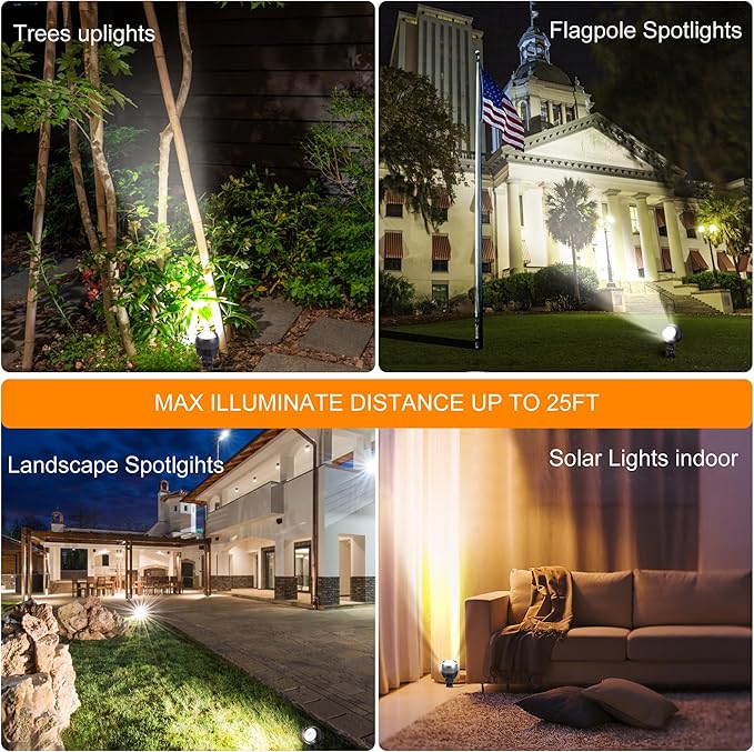 SUNLONG Solar Outdoor LightsSolar Spot Lights Outdoor Waterproof Solar Spotlight Landscaping for Yard Garden Flag Pathway Trees(Natural White)