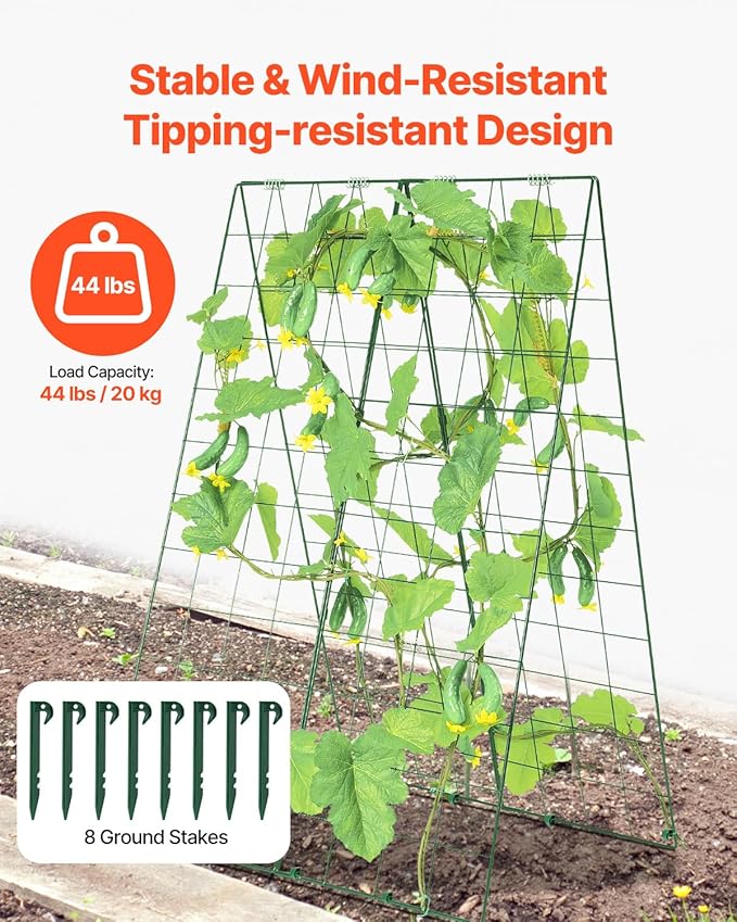 Happybuy Cucumber Trellis for Climbing Plants 46 x 32 Foldable Cucumber Trellis Set with Plant Clips Outdoor Plant Grow Support for Tomato Squash Vegetable