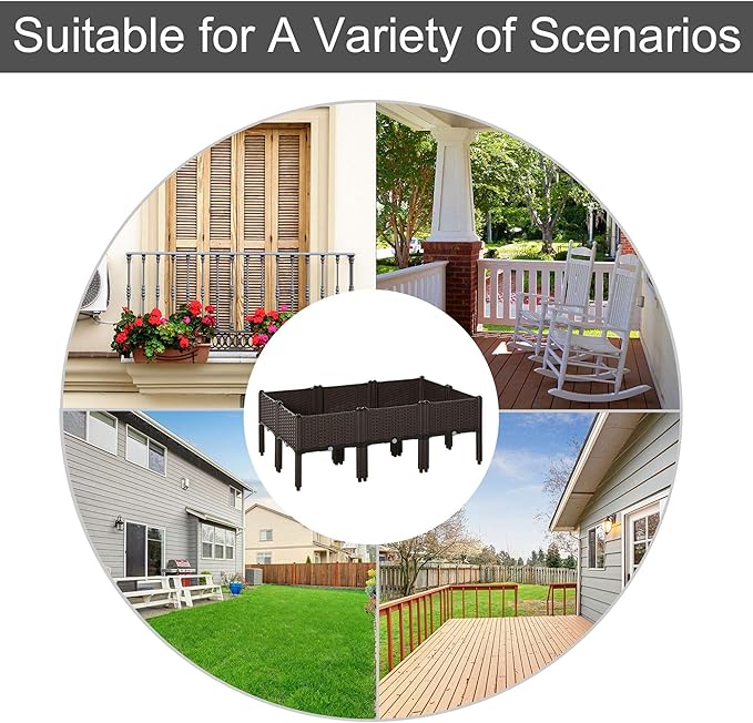 6 Raised Garden Bed Kit Elevated Self Watering Planter Boxes with Drainage Holes for Outdoor Flowers Vegetables and Herbs