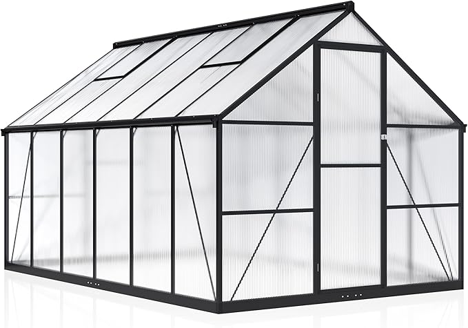 WKM 8x14 FT Quick-fit Aluminum Greenhouse with Window for Ventilation Black