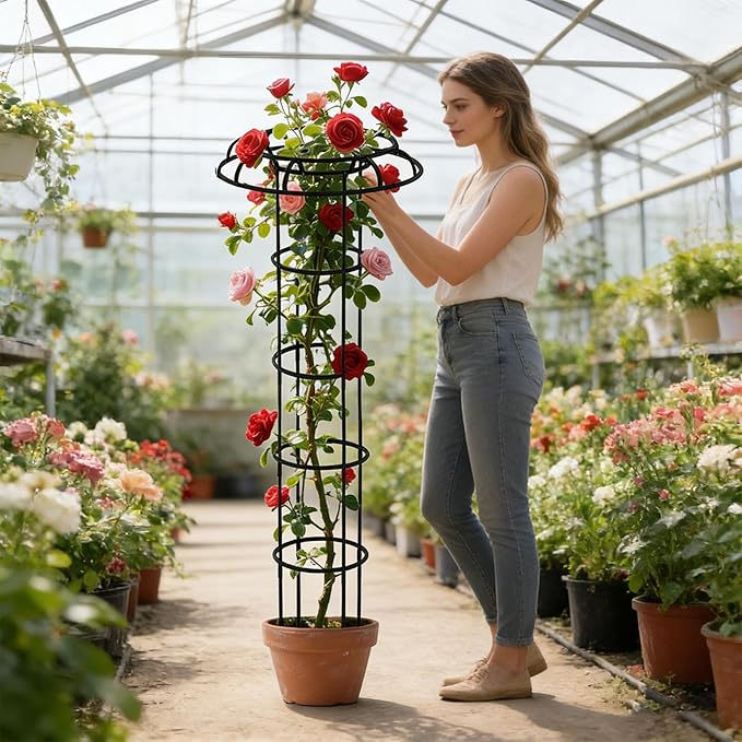 Vertical Garden Trellis All Weather Climbing Frame 6 Foot Umbrella Shape Trellis with Sturdy Base Outdoor Plant Support Vine with Decorative Style Climbing Plant Accessory for Balcony