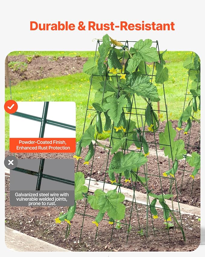 VEVOR Cucumber Trellis for Climbing Plants39 H x 32 W Foldable Cucumber Trellis Set with Twist Ties Metal Garden Trellis for Raised Bed Outdoor Plant Grow Support for Tomato Vegetable(2 Pack)