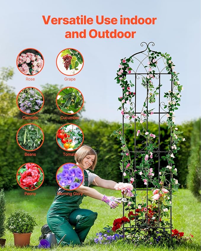 VEVOR Garden Trellis for Climbing Plants 87 x 20 in 4 Packs Rustproof Metal Garden Flower Rose Trellis Outdoor Climbing Clematis Trellis Cucumbers Support for Courtyards Lawns