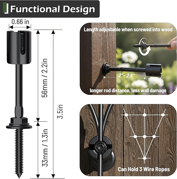 20-Set Black 1/8 Wire Trellis for Climbing Plants Outdoor with 98ft Vinyl Coated Cable T316 Stainless Steel Wall Wire Trellis Kit