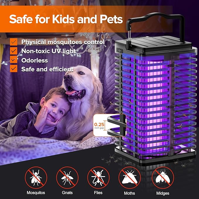 Bug Zapper Outdoor Indoor 4200V Electric Mosquito Zapper with LED Reading Lamp Rechargeable Fly Zapper Waterproof Insect Trap for Home Backyard Garden Patio Camping Black