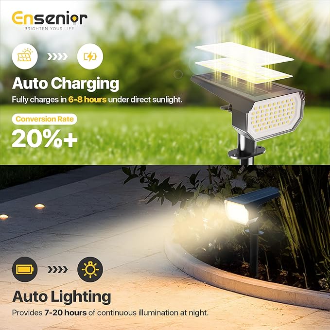 Ensenior Solar Spotlights Outdoor 56 LEDs Brightness Adjustable 3000K LED Solar Garden Lights Halloween Christmas Landscape Lighting for Flag/Yard/Pathway IP65 Waterproof - 6 Pack