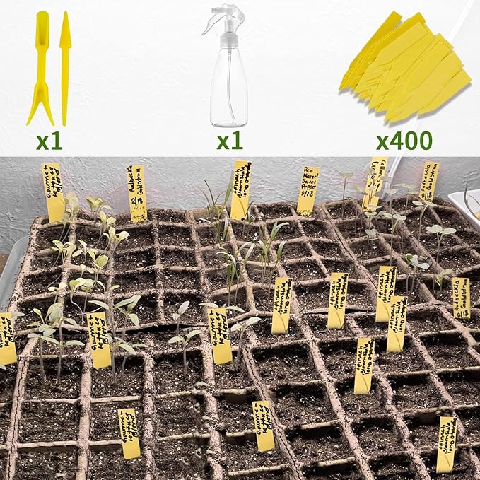 SYITCUN 480 Cells Seed Starter Tray 40 Pack Biodegradable Seed Starter Kit Peat Pots for Seedlings with 400 Plant Labels 2 Seed Planting Tool and 1 Spray Bottle