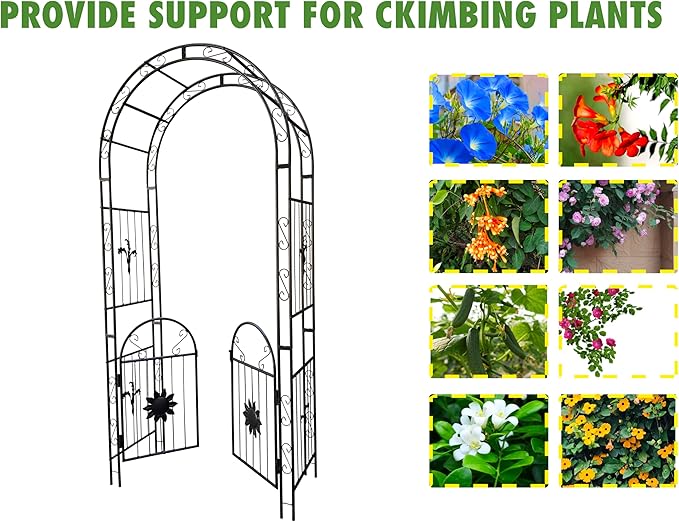 Metal Garden Arch with Doors GTrClimbing Plants Support Arch Outdoor Arch Wedding Arch Party Events Archway Black RL989