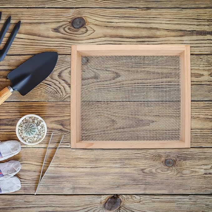 Soil Sifter Wide Size (12. 6x11. 4inches) with 1/8 Inch Mesh Garden Sieve for Dirt Sand Rocks and Compost Mesh Screen