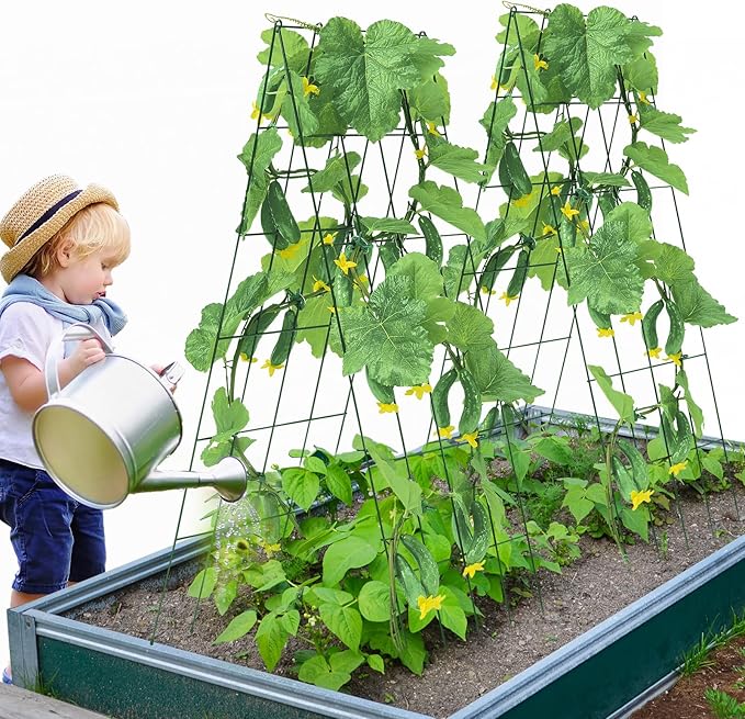 VEVOR Cucumber Trellis for Climbing Plants39 H x 32 W Foldable Cucumber Trellis Set with Twist Ties Metal Garden Trellis for Raised Bed Outdoor Plant Grow Support for Tomato Vegetable(2 Pack)