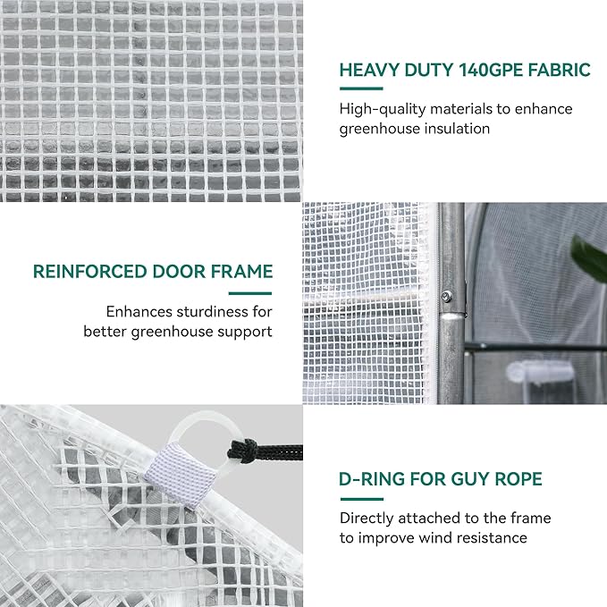 YITAHOME 10x6.5x6.5ft Greenhouses Large Walk-in Green House Heavy Duty Tunnel Green Houses Outdoor Portable Plant Gardening Upgraded Galvanized Steel Frame Zipper Doors 5 Crossbars Garden White