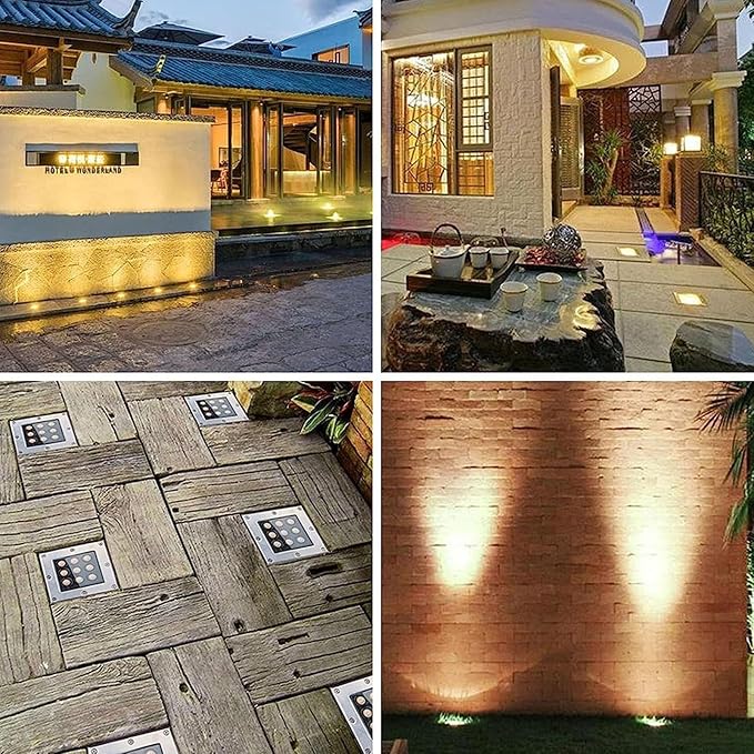 Outdoor Landscape Lights Square Recessed Buried Lamp IP67 Waterproof Stainless Steel Spotlight 12V Low Voltage Pond Light Lighting for Lawn Driveway GardenCold White 9 W