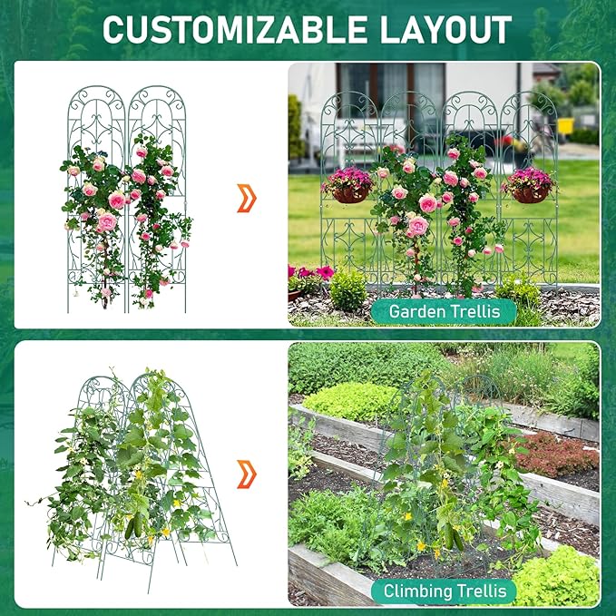 4 Pack 59x16in Metal Garden Trellis for Climbing PlantsGreen Large Trellis for Climbing Plants Outdoor Roses Vegetables Vines Flowers Support Large Decorative Outdoor Trellis