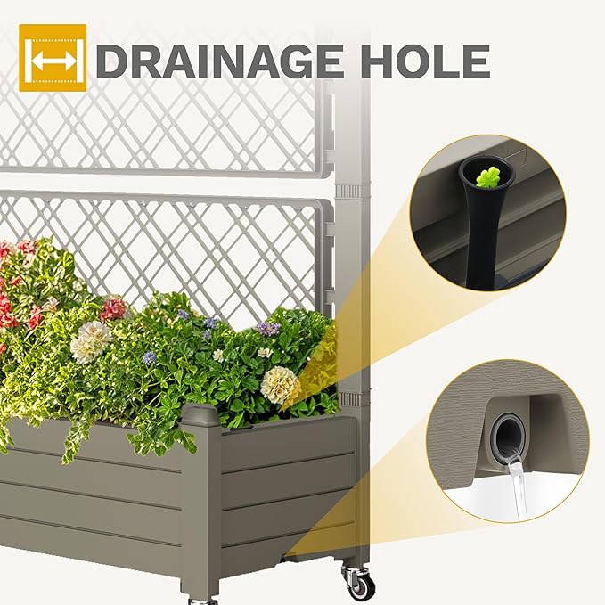 DWVO 3.6 x 1.5 x 5 FT Raised Garden Bed with Trellis Large Outdoor Planter Trellis Box with Drainage Holes and Wheels for Climbing Plants Light Brown