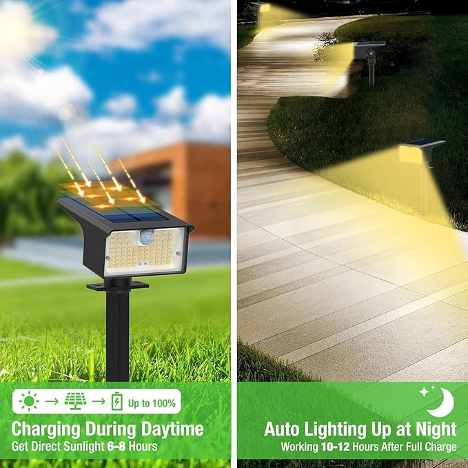 [3 Pack &amp 62LED]Solar Spot Lights Outdoor Motion Sensor 3 Modes Motion Sensor Outdoor Lights 2-in-1 Solar Landscape Spotlights LED Solar lights for Outside Yard Garden Wall Pathway WalkwayWarm W
