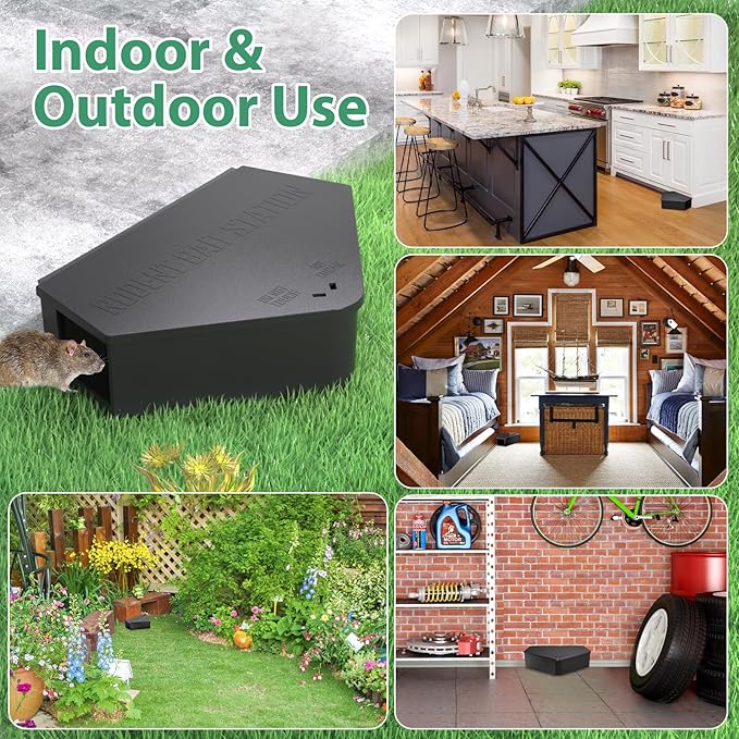 Anblak 4 Pack Rat Station Box with Keys Rodent Station Keeps Rats Away Keeps Children and Pets Safe Key Unlocking Reusable &amp Long-Lasting Indoor &amp Outdoor