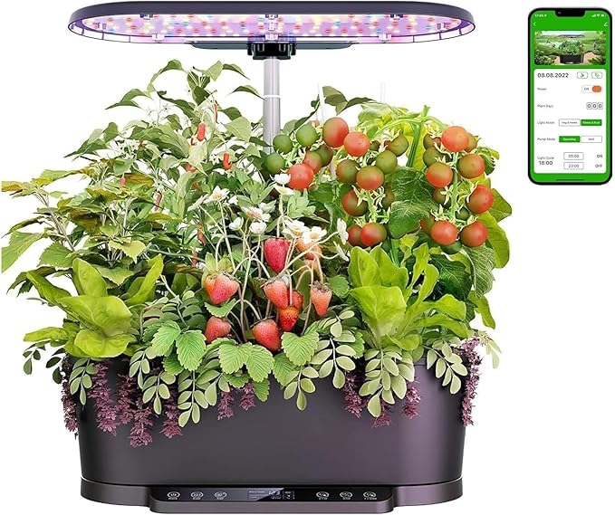 Hydroponics Growing System Indoor Garden Herb Garden Kit Indoor with LED Grow Light Quiet Smart Water Pump Hydroponic Planter for Home Kitchen Office(Black)