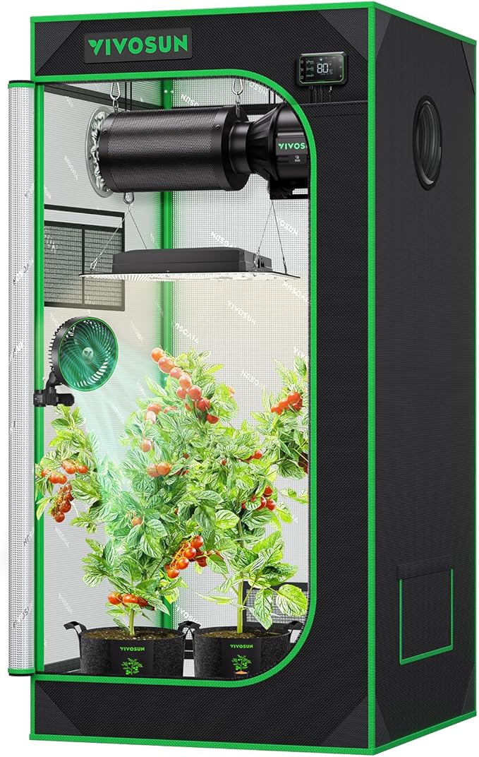 VIVOSUN S224 2x2 Grow Tent 24x24x48 High Reflective Mylar with Observation Window and Floor Tray for Hydroponics Indoor Plant for VS1000