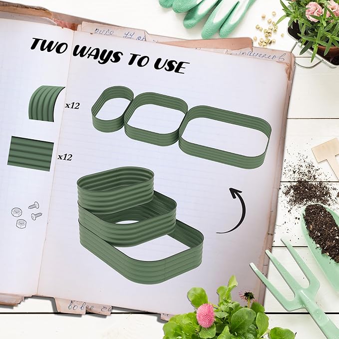 3-Tier Galvanized Steel Raised Garden Bed Kit 62.25 x 43 x 32.25 3 Combining Planter Boxes with Rubber Strip Edging Open Bottom for Backyard Garden Patio Green