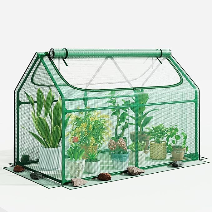 Superlele Mini Greenhouse for Outdoor 48x24x36In Portable Greenhouse with 2 Large Zipper Doors Reinforced Green PE Mesh Cover for Plant Protection and Winter Gardening Steady Steel Frame
