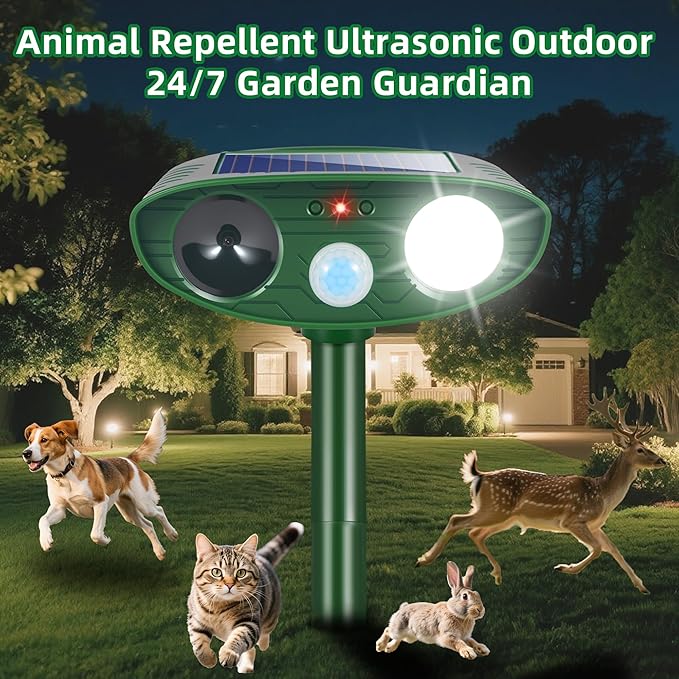 2026 Upgraded Cat Repellent Outdoor Ultrasonic with Strobe Light Deer Squirrel Skunk Repellent for YardMotion Activated Animal Deterrent Devices- Keep Dogs Raccoons Rabbits Away from Garden Farm