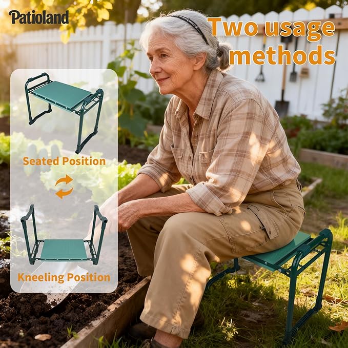 Garden Kneeler and Seat with 1 Gardening Tool Pouch and 1 Tool Bag 10.2 Widen Heavy Duty Thicken Soft Kneeling Pad Folding Garden Stool Outdoor Yard Work Seat Ideal Gardening Gifts for Mom Women