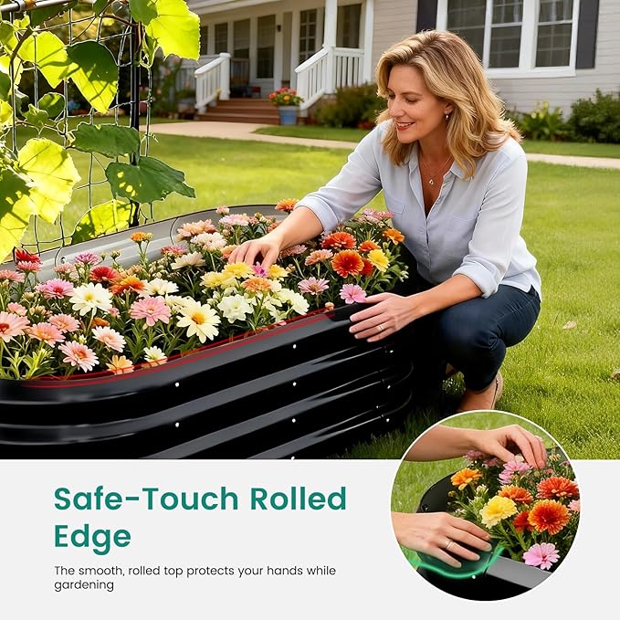 DoCred 3 in 1 Raised Garden Bed with 87in Tall Arch Trellis for Climbing Plants Galvanized Planter Garden Box Outdoor for Gardening Climbing Vegetables Flower Black