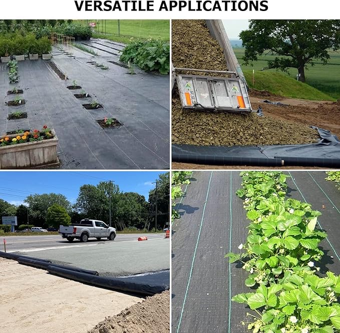DWALE 3x300 ft 4OZ Black Polypropylene Plain Weed Barrier Fabric for Driveway Landscaping &amp Construction Projects