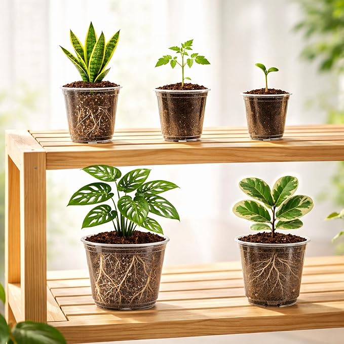 20 Pack 8/6/5/4/3.5 Inch Reinforced Large Clear Nursery Pots with Drainage Hole Transparent Variety Pack Plastic Plant Pot for Vegetable Propagation Root Cutting Seed Starting