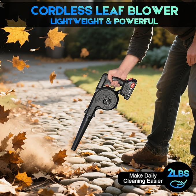 Leaf Blower Cordless 2 x 24V 2.0Ah Battery and Charger 150CFM 130MPH Electric Cordless Leaf Blower with Brushless Motor Handle Electric Blower Cleaner