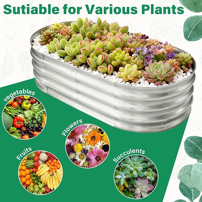 HGD Galvanized Raised Garden Bed Kit Galvanized Planter Garden Boxes Outdoor Oval Large Metal Raised Garden Beds for Vegetables &amp Flower (2 Pack)