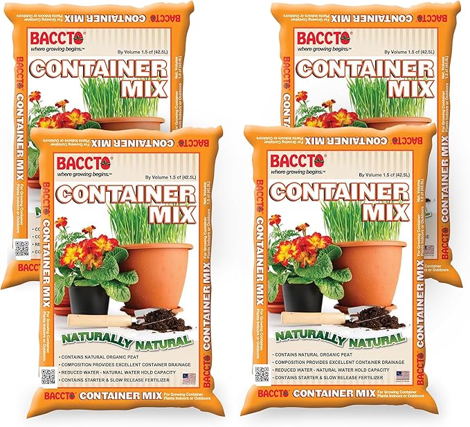 Michigan Peat Company 4 Pack BACCTO Container Mix Indoor Outdoor Blend with Organic Peat Starter &amp Nutrients for 6 or Larger Planters 1.5 Cu Ft