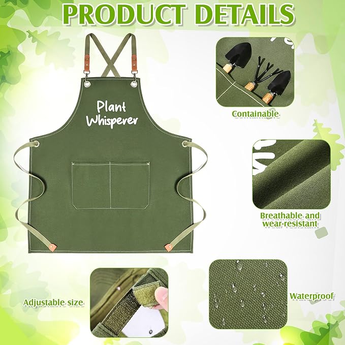 Tarpop Garden Tool Set Christmas Plant Whisperer Gardening Gifts for Women 7 Pcs Vegetable Planting Tool Kit Cap Canvas Apron Gloves Soil Scoop Transplant Trowel Cultivator Flower Tub(Green)
