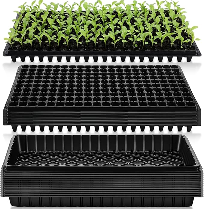 Vesici 20 Pack Seed Starter Trays 200 Cell Seedling Trays with 1020 Flat Tray Deep Plug Nursery Plant Pots for Germination Water Collection Indoor Outdoor Seed Starting &amp Transplanting
