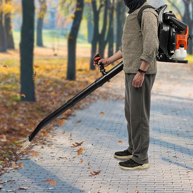 4-Stroke 75.6CC Backpack Gas Powered Leaf Blower 2.6KW Commercial Gasoline Grass Lawn Blower Heavy Duty Gas Leaf Blower with Air-Cooled &amp 1.9L Fuel Tank for Yard Lawn Care Snow Removal