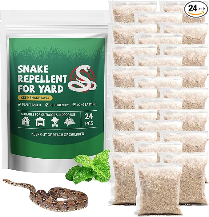 Snake Repellent for Yard Natural Snakes Away Repellent Pouches for Outdoor Indoor Snake Be Gone Deterrents for Outside Lawn Garden Camping Fishing Pets &amp Kids Safe (24 Pack)